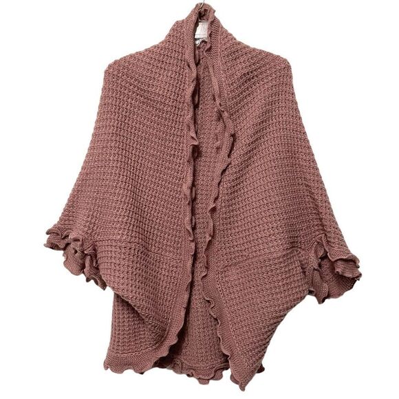 Anthropologie MOTH Rocia Waffle Knit Ruffle Cocoon Sweater Cardigan L - Picture 1 of 10